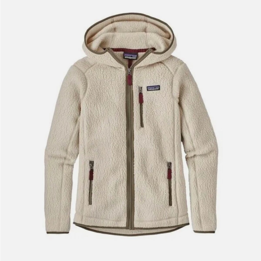 Patagonia Women’s Large Retro Pile Fleece Hoodie Full Zip Jacket Cream